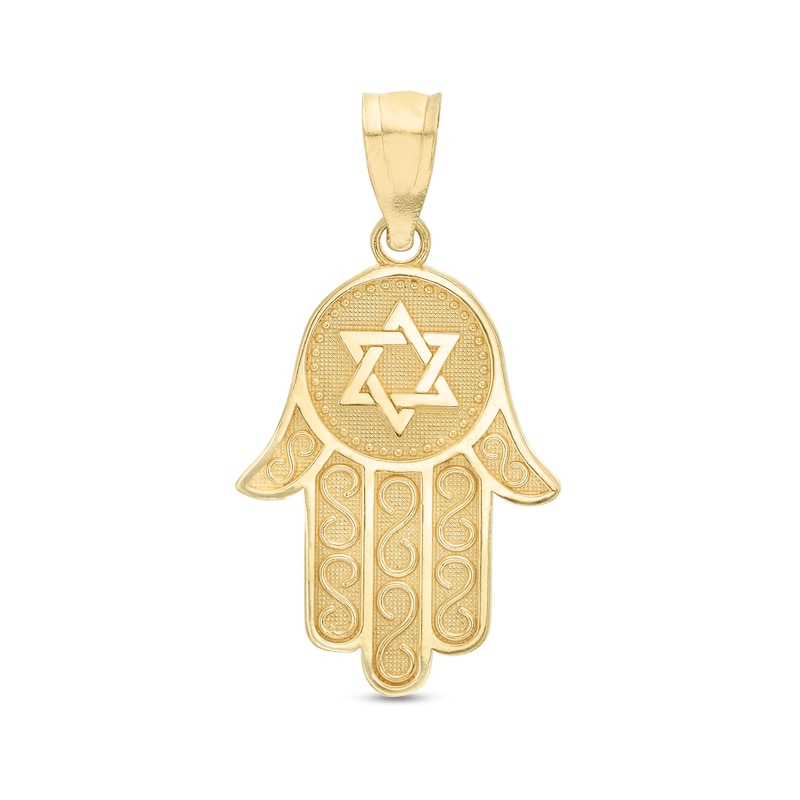 Main Image 1 of 10K Gold Star of David Hamsa Necklace Charm