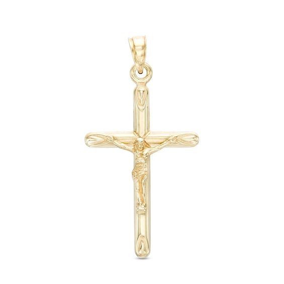 Small Crucifix Necklace Charm in 10K Hollow Gold