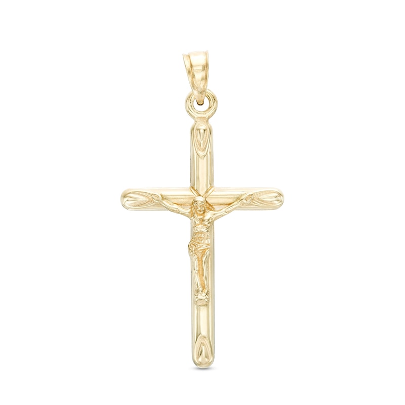 Small Crucifix Necklace Charm in 10K Hollow Gold