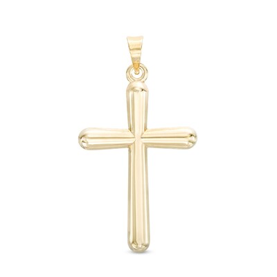 Small Rounded Cross Necklace Charm in 10K Hollow Gold