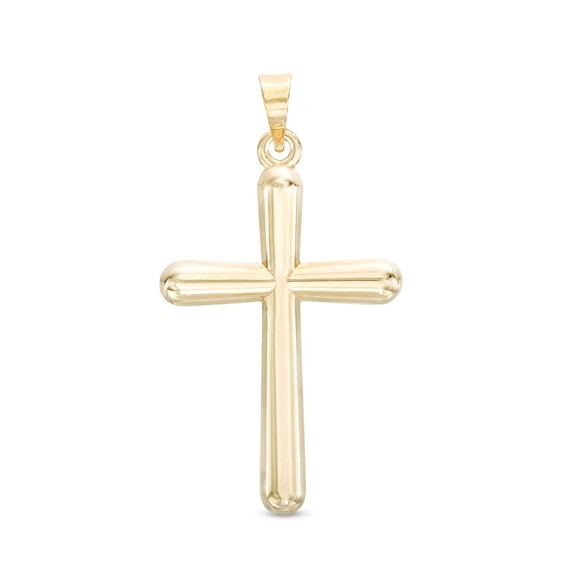 Small Rounded Cross Necklace Charm in 10K Hollow Gold