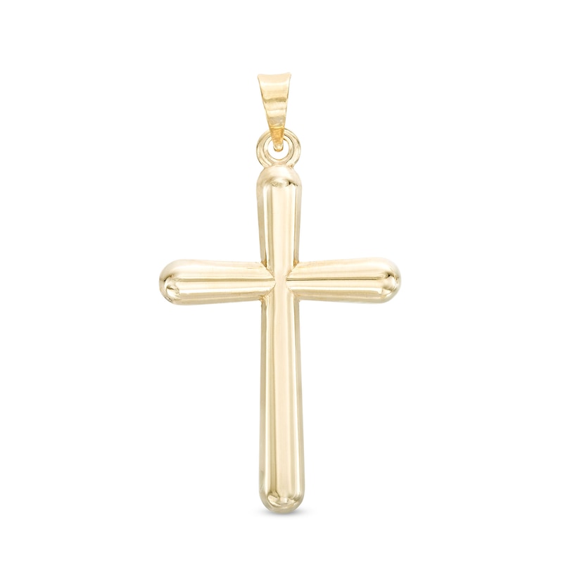 Small Rounded Cross Necklace Charm in 10K Hollow Gold