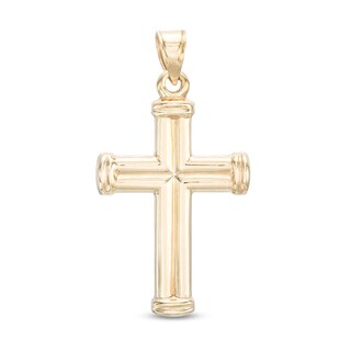 Defined Cross Necklace Charm in 10K Hollow Gold