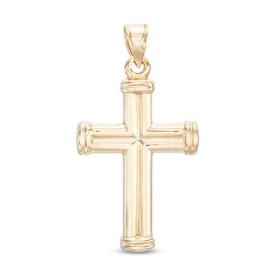 Defined Cross Necklace Charm in 10K Hollow Gold