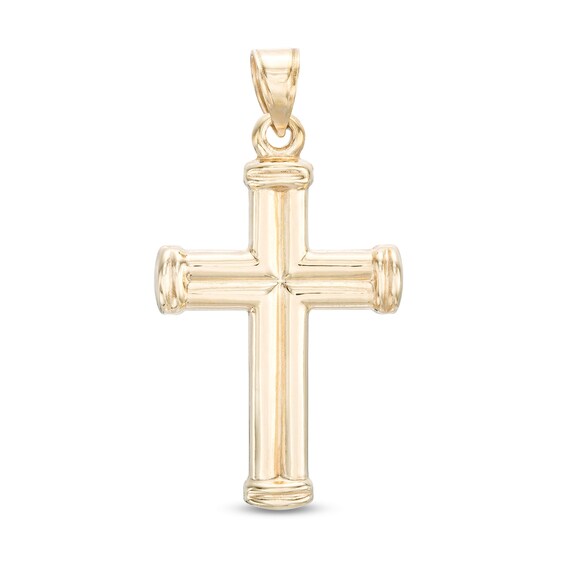 Defined Cross Necklace Charm in 10K Hollow Gold