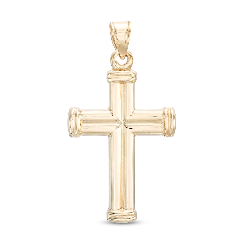 Defined Cross Necklace Charm in 10K Hollow Gold
