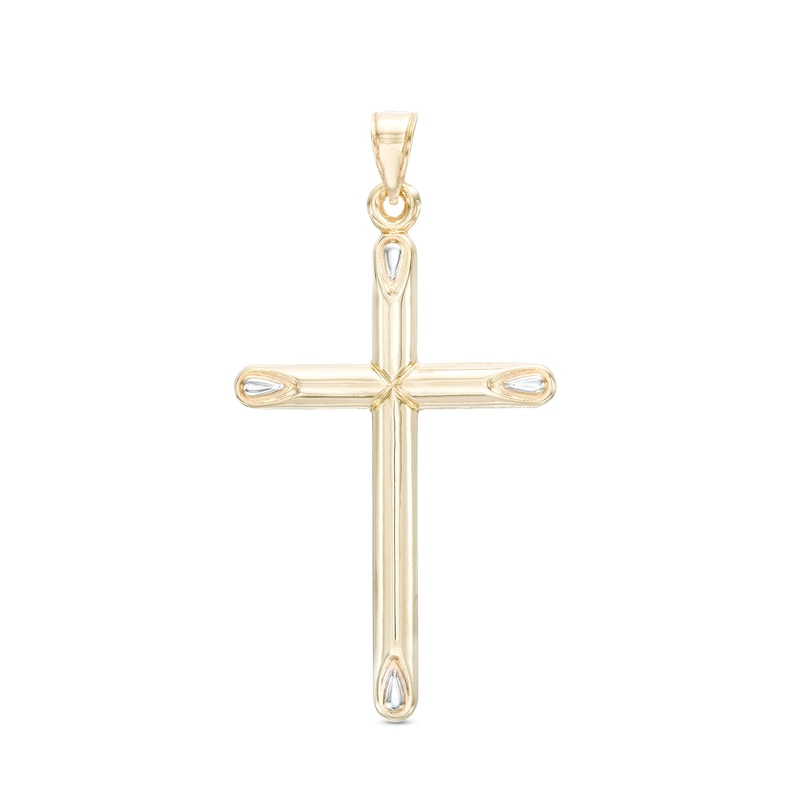 ​​​​​​​Small Tube Cross Necklace Charm in 10K Hollow Gold