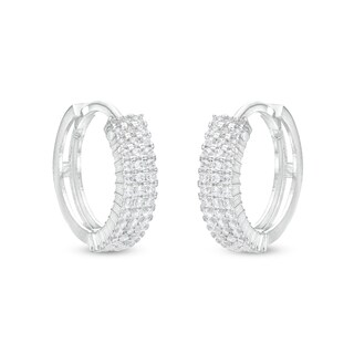 Solid Sterling Silver CZ Pavé Triple Row Huggies