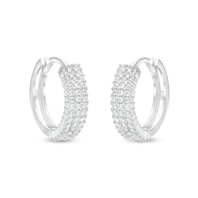 Solid Sterling Silver CZ Pavé Triple Row Huggies
