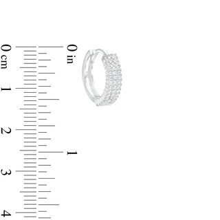 Solid Sterling Silver CZ Pavé Triple Row Huggies