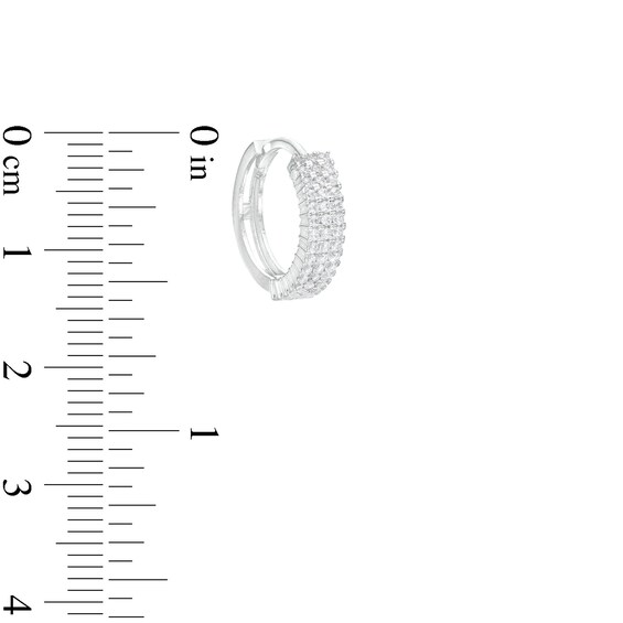 Solid Sterling Silver CZ Pavé Triple Row Huggies
