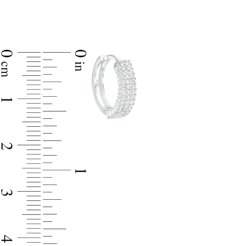 Main Image 2 of Cubic Zirconia Three Row Pavé Huggie Hoop Earrings in Solid Sterling Silver