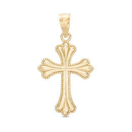 Milgrain Border Cross Necklace Charm in 10K Gold