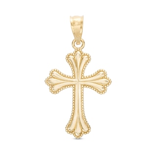 Milgrain Border Cross Necklace Charm in 10K Gold