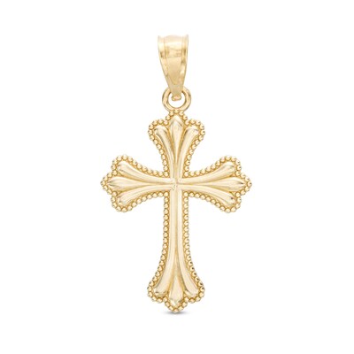 Milgrain Border Cross Necklace Charm in 10K Gold