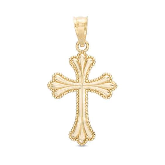 Milgrain Border Cross Necklace Charm in 10K Gold