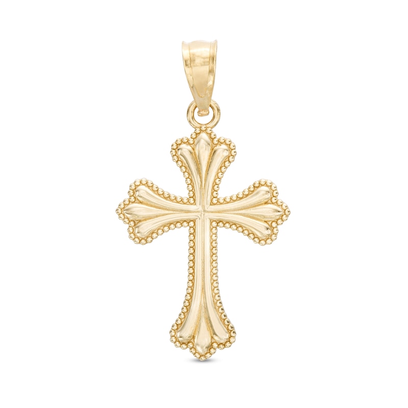 Milgrain Border Cross Necklace Charm in 10K Gold