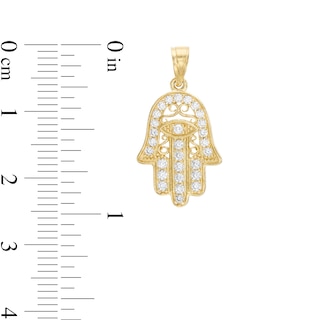 Cubic Zirconia Small Filigree Hamsa Necklace Charm in 10K Gold
