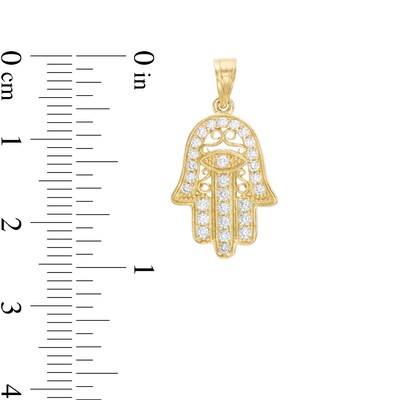 Cubic Zirconia Small Filigree Hamsa Necklace Charm in 10K Gold