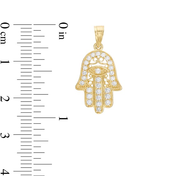 Cubic Zirconia Small Filigree Hamsa Necklace Charm in 10K Gold