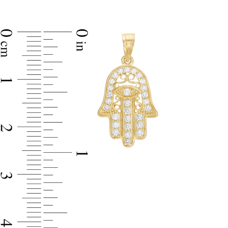 Cubic Zirconia Small Filigree Hamsa Necklace Charm in 10K Gold