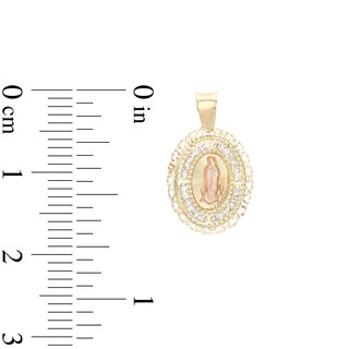 Cubic Zirconia Our Lady of Guadalupe Oval Medallion Necklace Charm in 10K Semi-Solid Two-Tone Gold