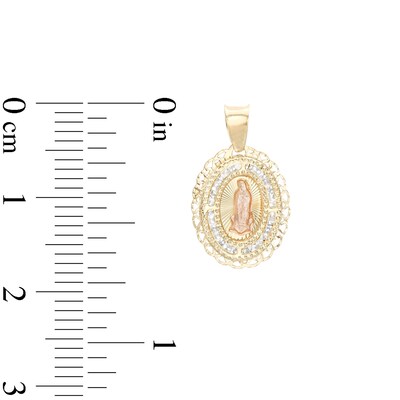 Cubic Zirconia Our Lady of Guadalupe Oval Medallion Necklace Charm in 10K Semi-Solid Two-Tone Gold