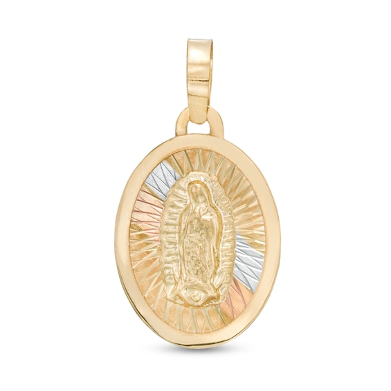 Our Lady of Guadalupe Medallion Necklace Charm in 10K Solid Tri-Tone Gold