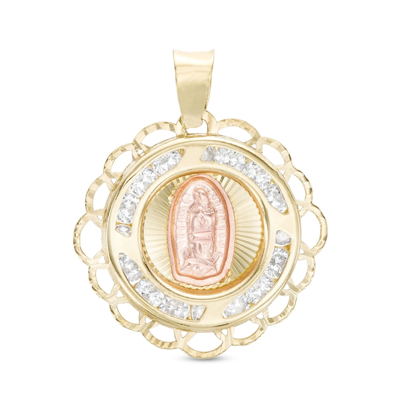 Small Our Lady of Guadalupe Medallion Necklace Charm in 10K Semi-Solid Two-Tone Gold
