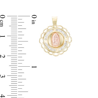 Small Our Lady of Guadalupe Medallion Necklace Charm in 10K Semi-Solid Two-Tone Gold