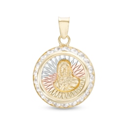 Jesus Medallion Necklace Charm in 10K Semi-Solid Tri-Tone Gold