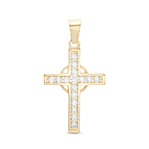 Cubic Zirconia Celtic Cross Necklace Charm in 10K Gold