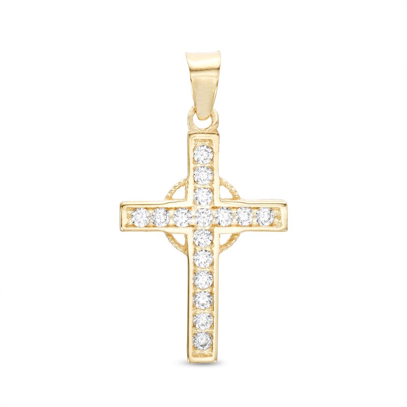 Cubic Zirconia Celtic Cross Necklace Charm in 10K Gold