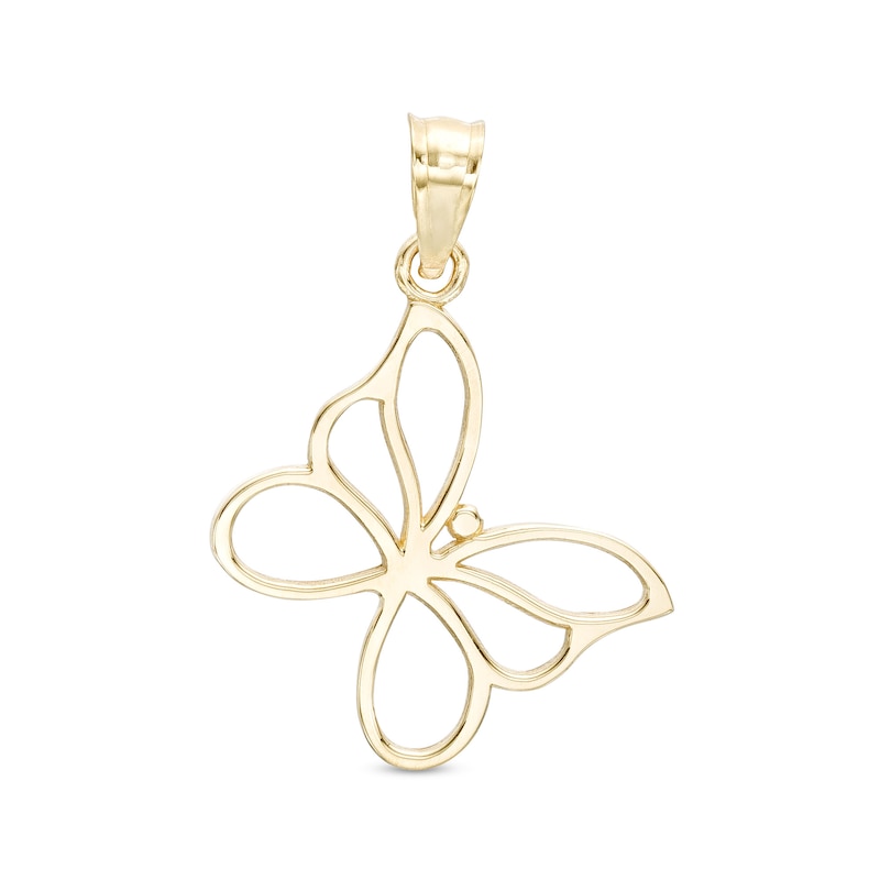Small Butterfly Outline Necklace Charm in 10K Gold