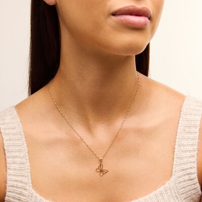 Small Butterfly Outline Necklace Charm in 10K Gold
