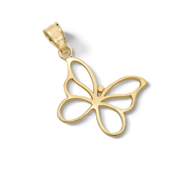 Small Butterfly Outline Necklace Charm in 10K Gold