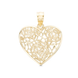Filigree Flower Heart Necklace Charm in 10K Gold