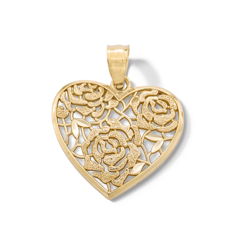 Filigree Flower Heart Necklace Charm in 10K Gold