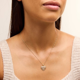 Filigree Flower Heart Charm in 10K Gold