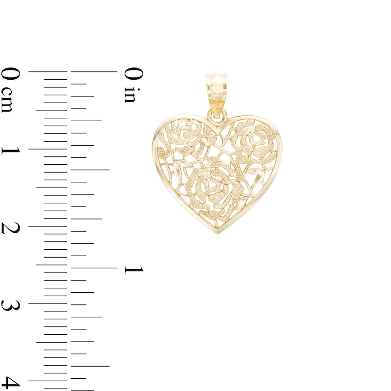 Filigree Flower Heart Necklace Charm in 10K Gold