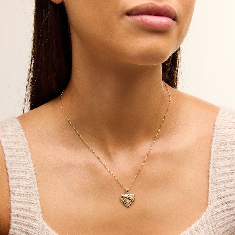 Filigree Flower Heart Necklace Charm in 10K Gold