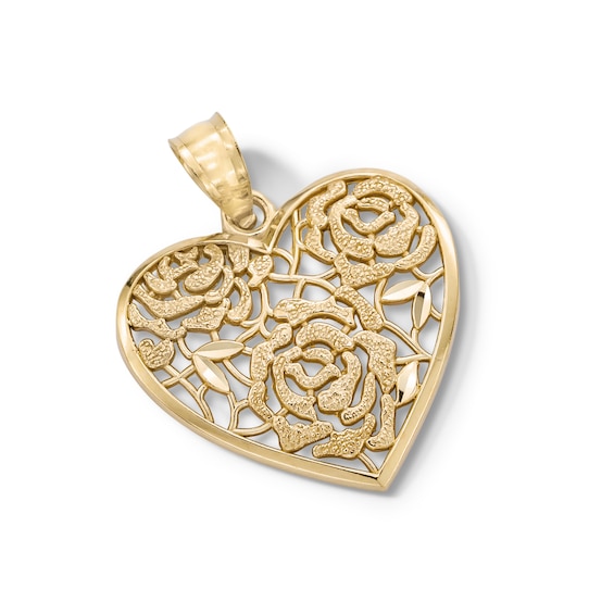 Filigree Flower Heart Charm in 10K Gold