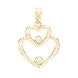 Cubic Zirconia Double Heart Necklace Charm in 10K Gold