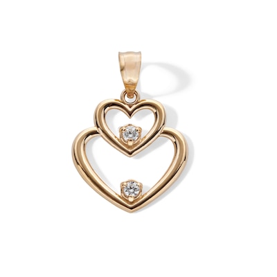 Cubic Zirconia Double Heart Necklace Charm in 10K Gold