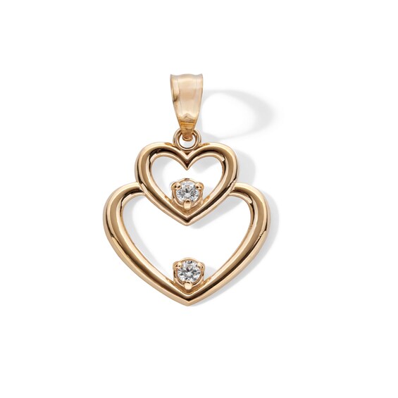 Cubic Zirconia Double Heart Necklace Charm in 10K Gold