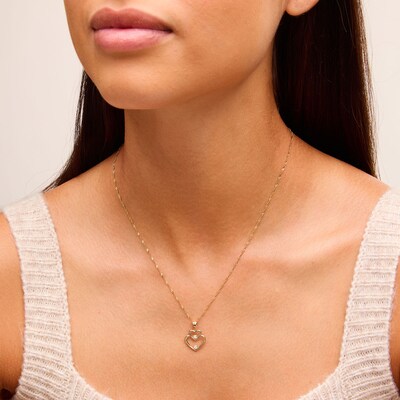Cubic Zirconia Double Heart Necklace Charm in 10K Gold