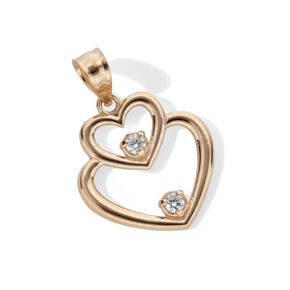 Cubic Zirconia Double Heart Necklace Charm in 10K Gold