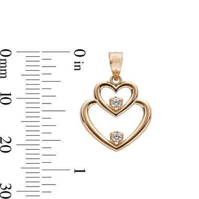 Cubic Zirconia Double Heart Necklace Charm in 10K Gold