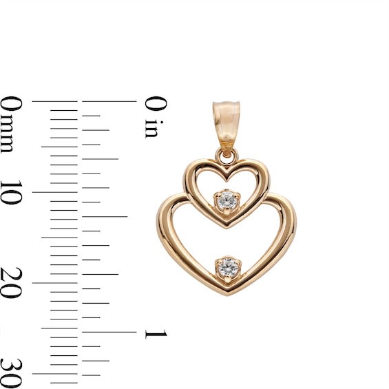 Cubic Zirconia Double Heart Necklace Charm in 10K Gold
