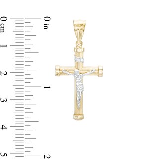 Small Ribbed Crucifix Necklace Charm in 10K Two-Tone Gold